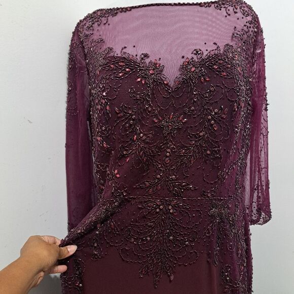 Christina Wu Mother Of The Bride Glam Sheer Trumpet Dress 17890 Size 18 Merlot - Picture 15 of 15